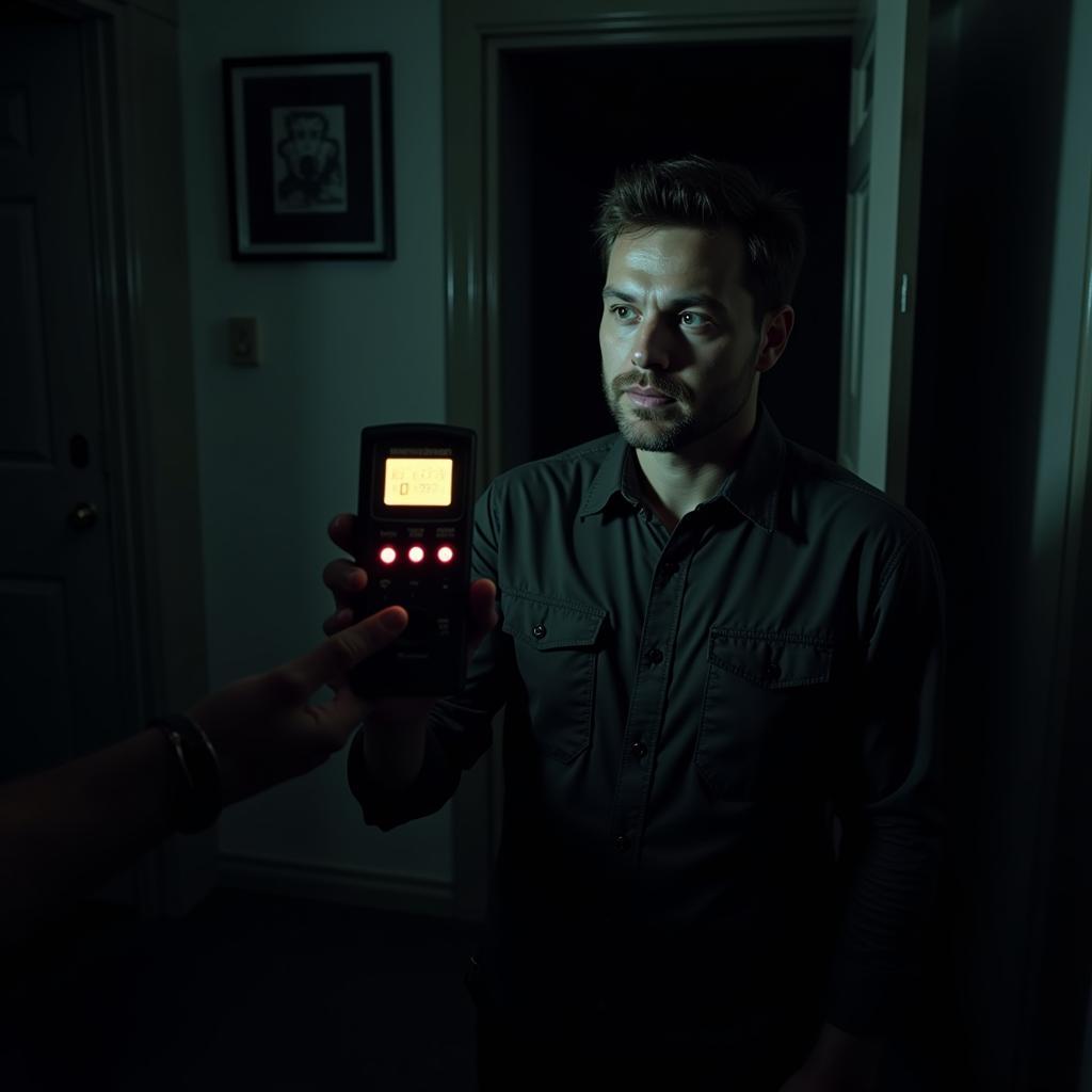 Paranormal Investigator Using EMF Meter