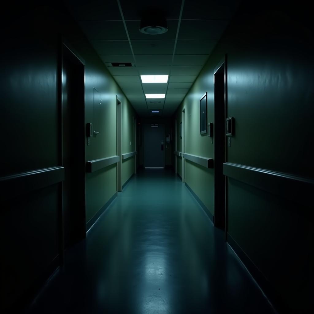 Dimly Lit Hospital Corridor at Night