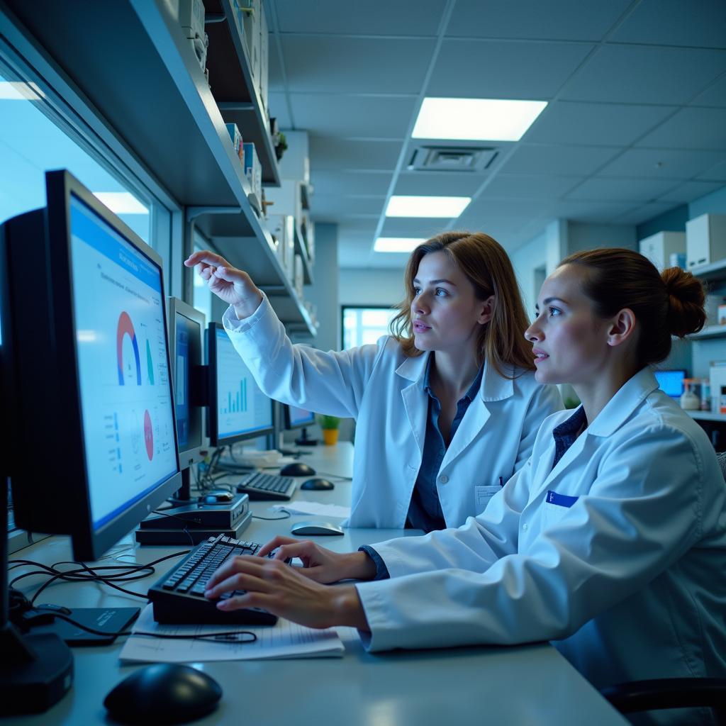 Scientists collaborating in a modern energy research lab