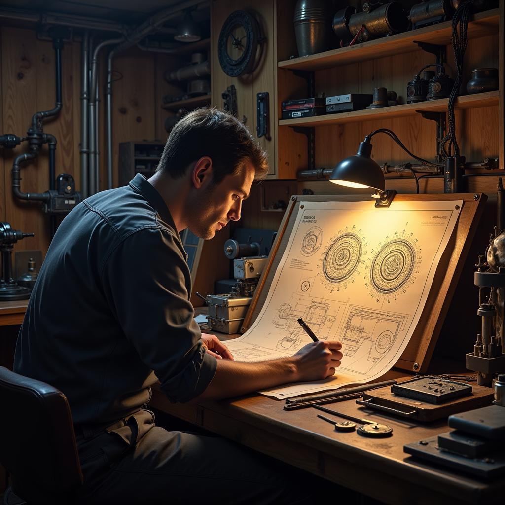 A Kenshi character conducting engineering research at a dedicated bench