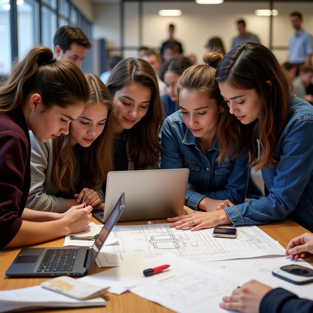 Engineering students collaborating on a project