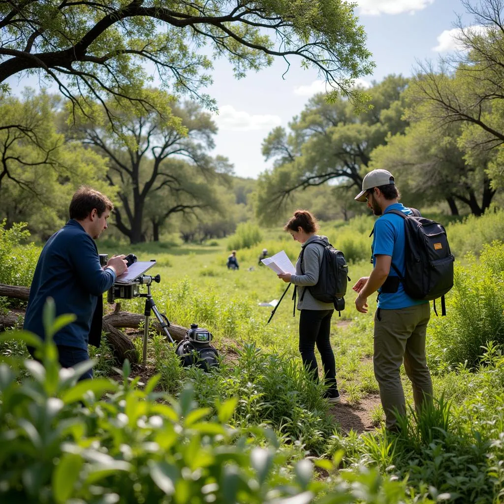 Environmental scientists conducting field research in San Antonio