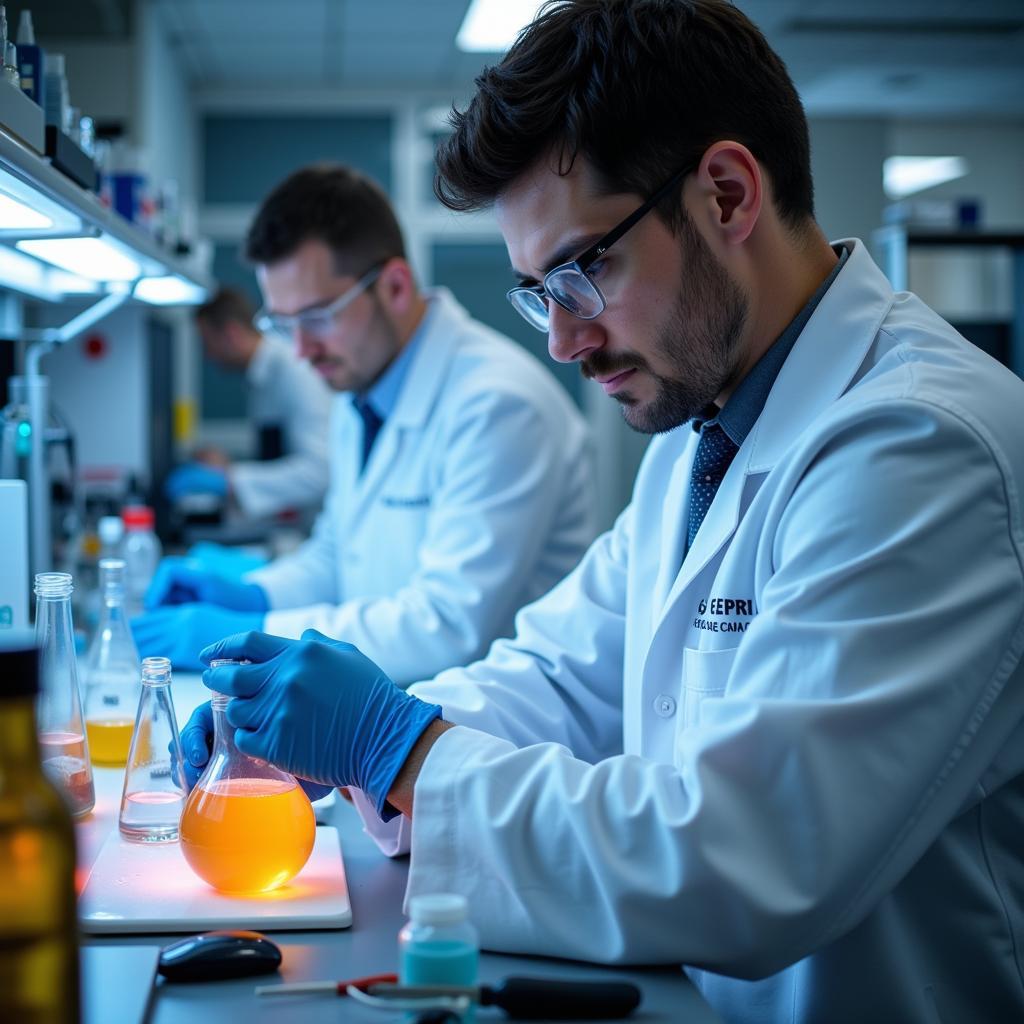 Scientists working in a laboratory setting with advanced equipment