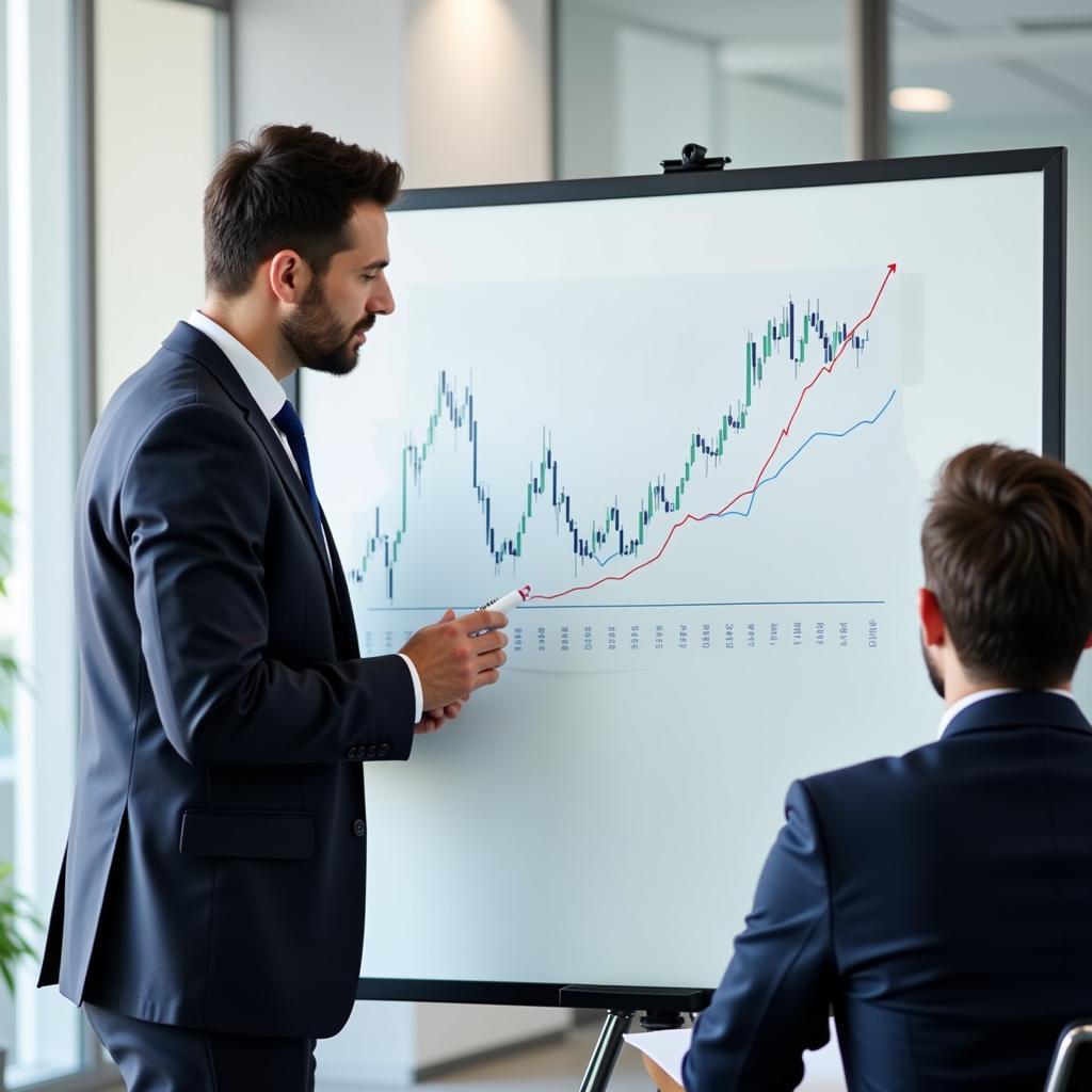 An equity research analyst presenting findings to a fund manager