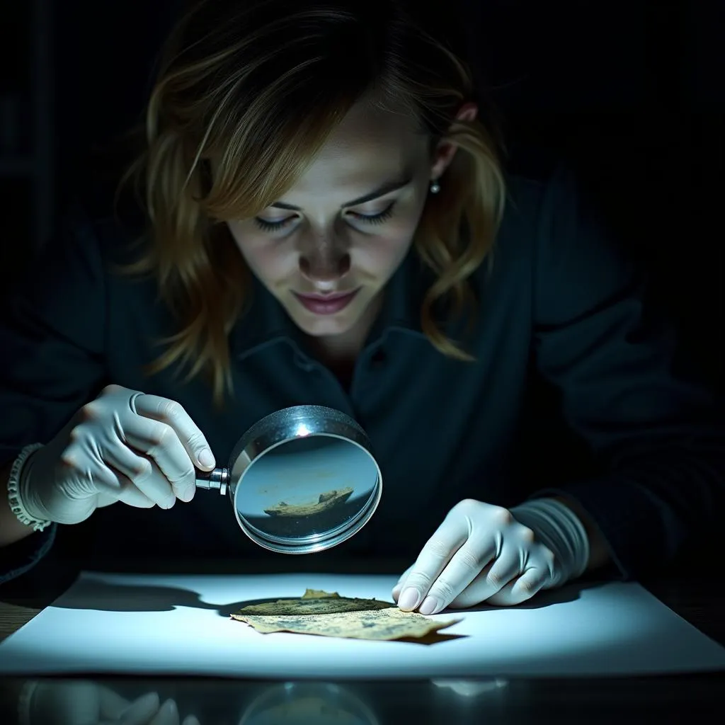 Paranormal investigator examining evidence