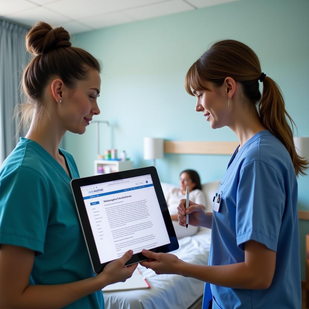  Nurses Collaborating on Patient Care Using a Tablet