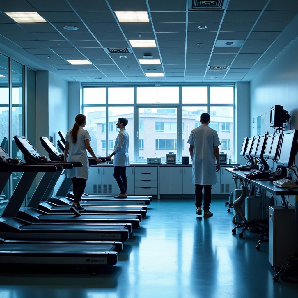 Researchers working in an exercise science lab