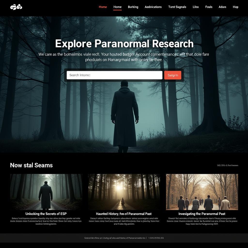 A website homepage with a search bar and various articles about paranormal research.