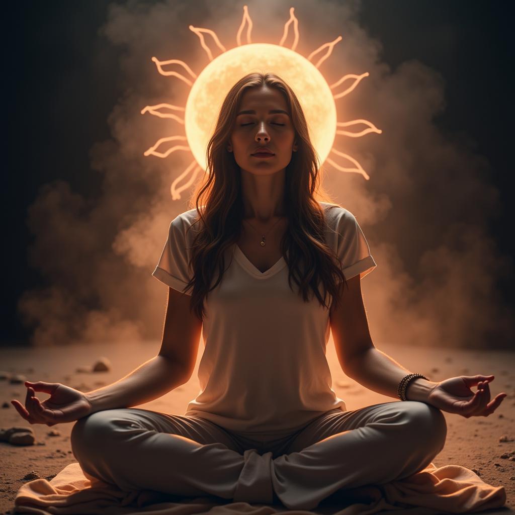 Woman Meditating with Glowing Aura