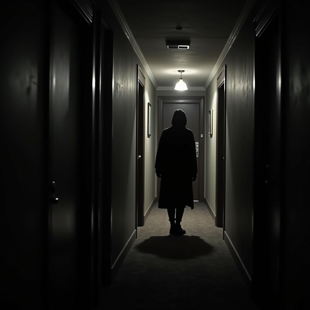 Shadowy Figure in Hotel Corridor