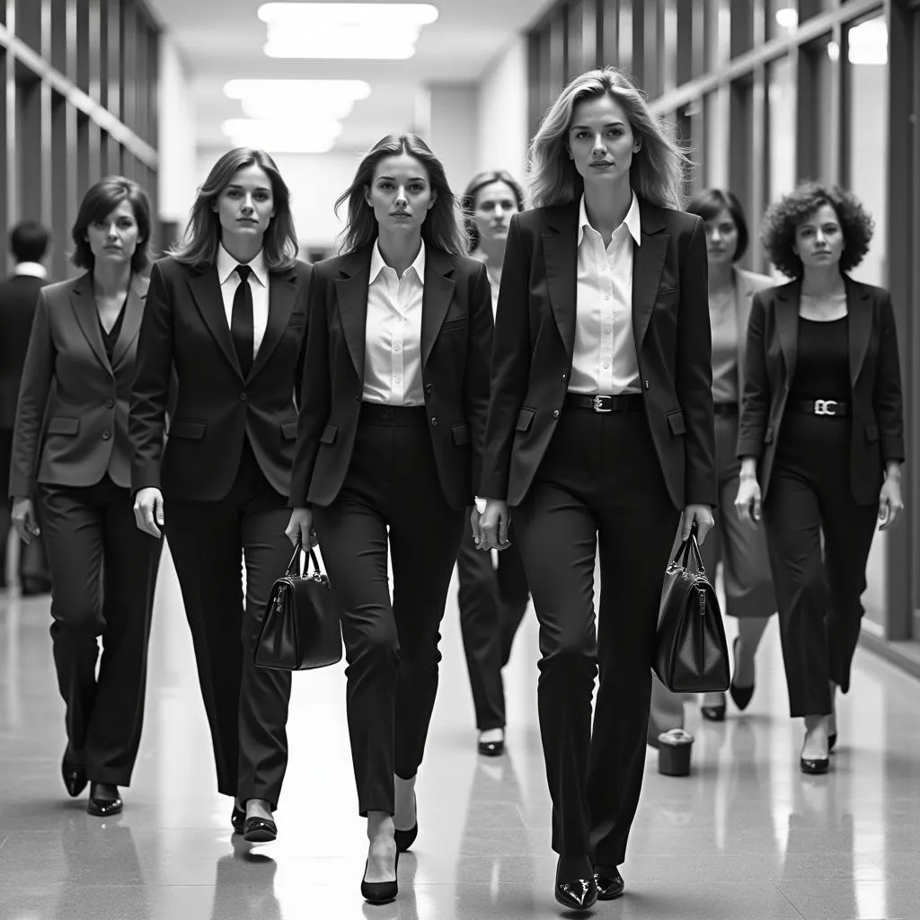 Women in power suits in the 1980s