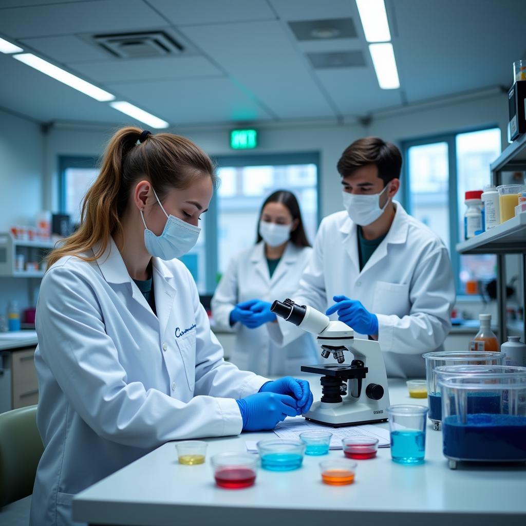 Scientists working in a federal medical research organization lab