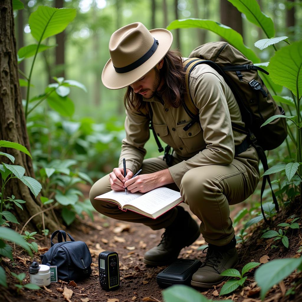 Field Biologist Collecting Data in a Rainforest