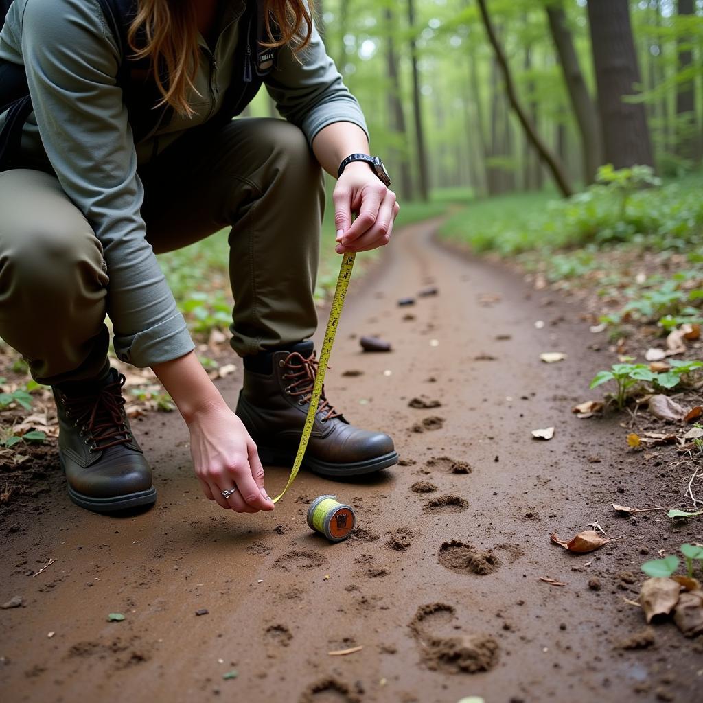 Field Biologist Tracking Animal Footprints