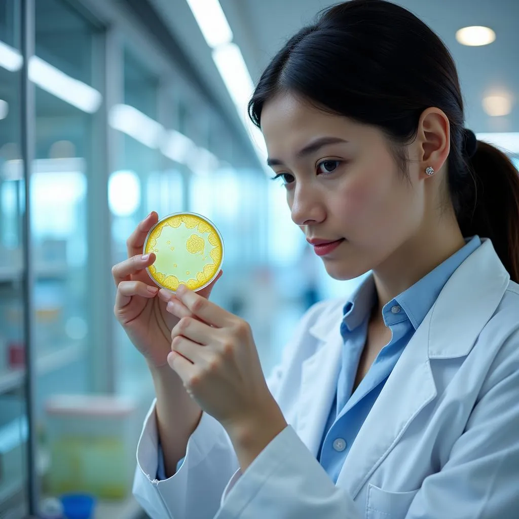 Food Research Scientist Examining a Petri Dish