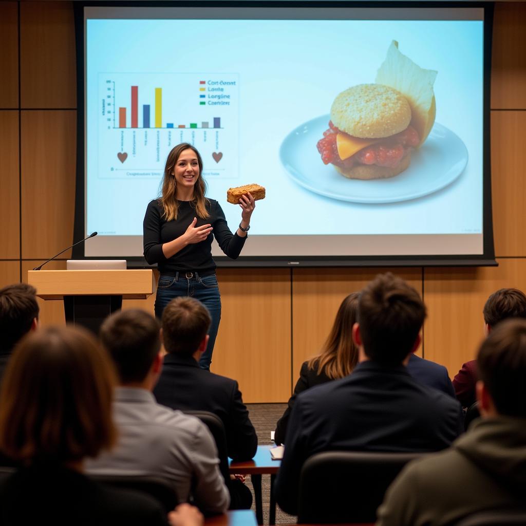 Food scientist presenting new product innovation