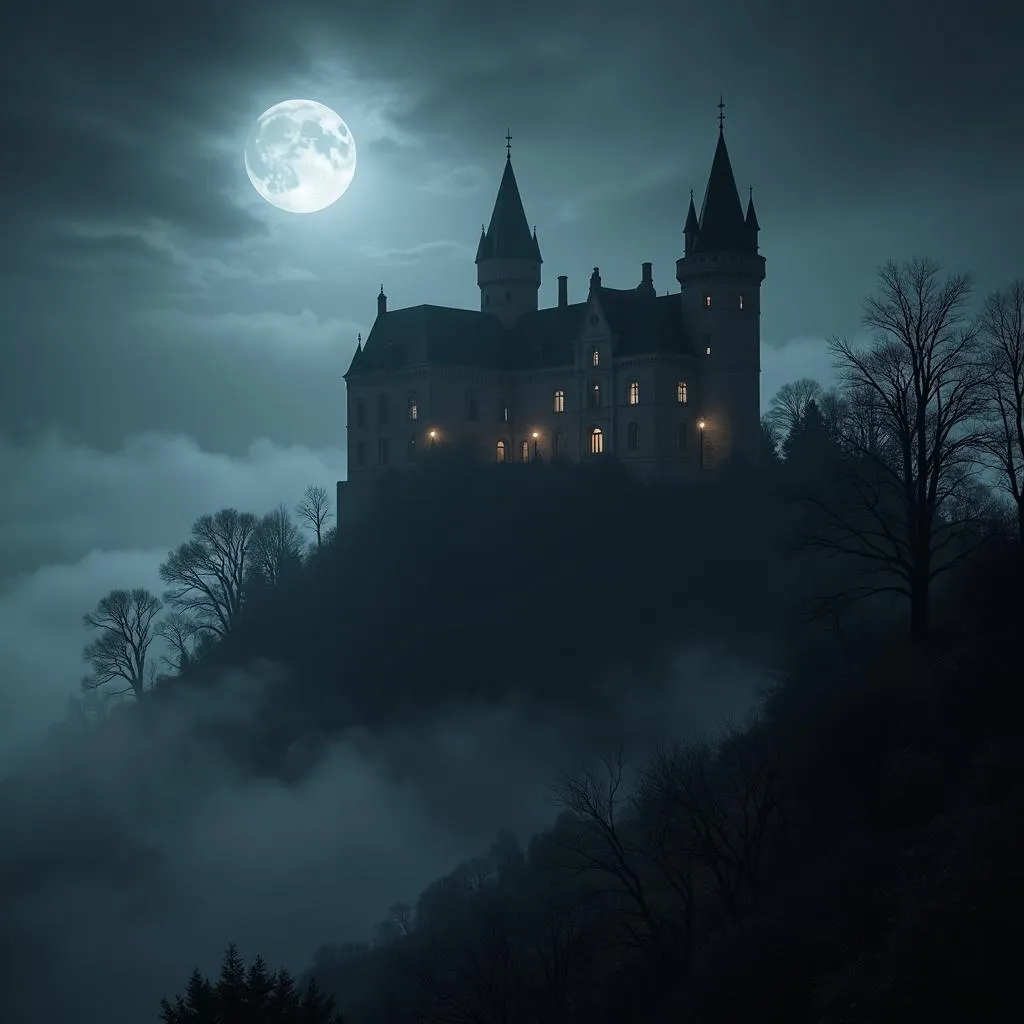 Eerie French Castle at Night