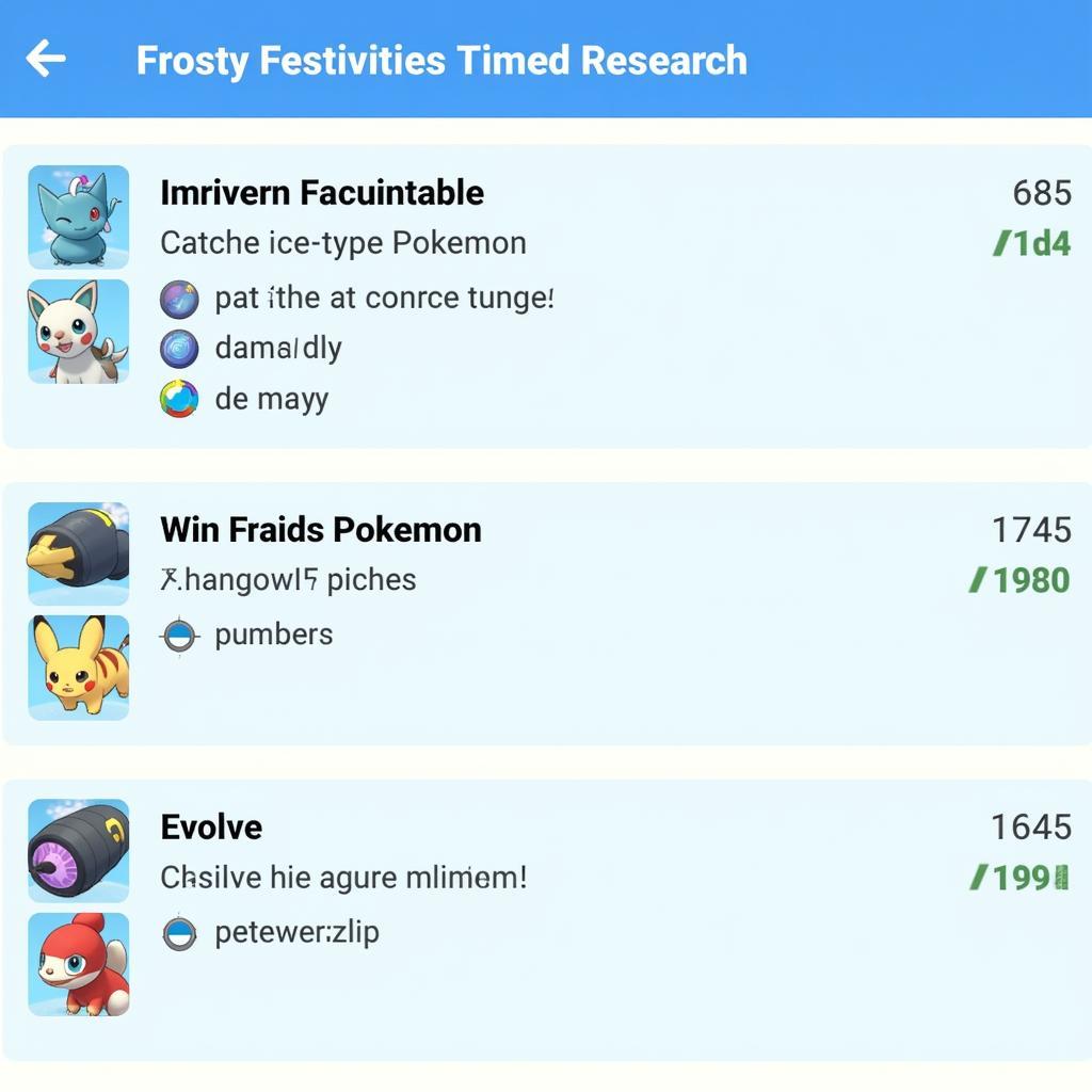 List of tasks for the Pokémon GO Frosty Festivities Timed Research