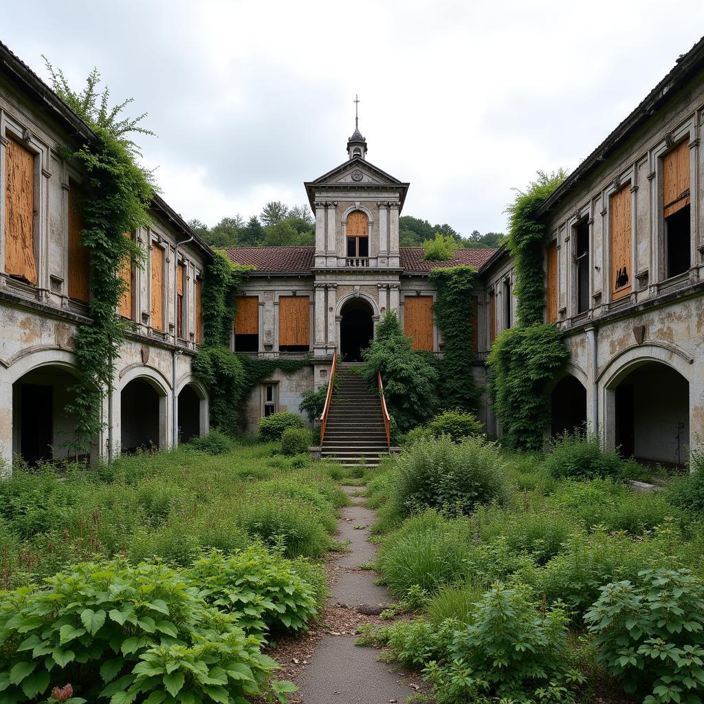 Ruined exterior of the Gaia Research Center