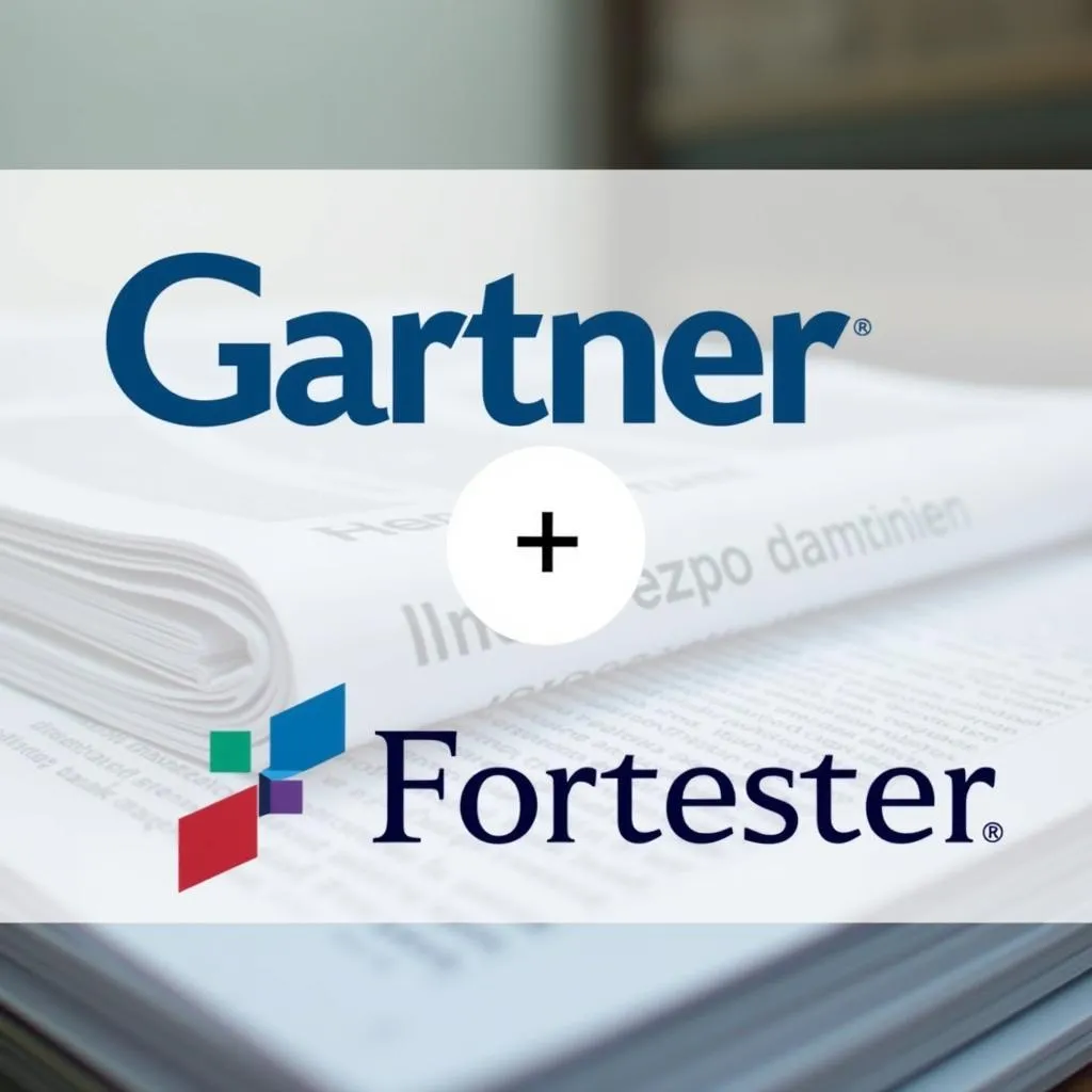  Stacks of research reports from Gartner and Forrester, symbolizing the vast amount of information they produce