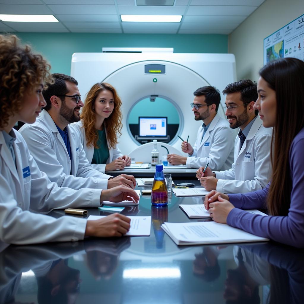 Diverse group of scientists working in a lab