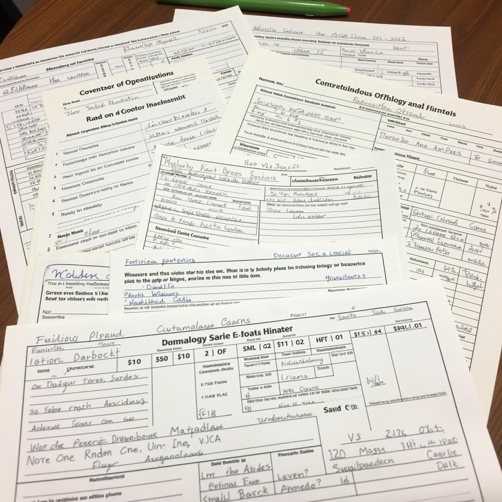 Genealogy research forms spread out on a table