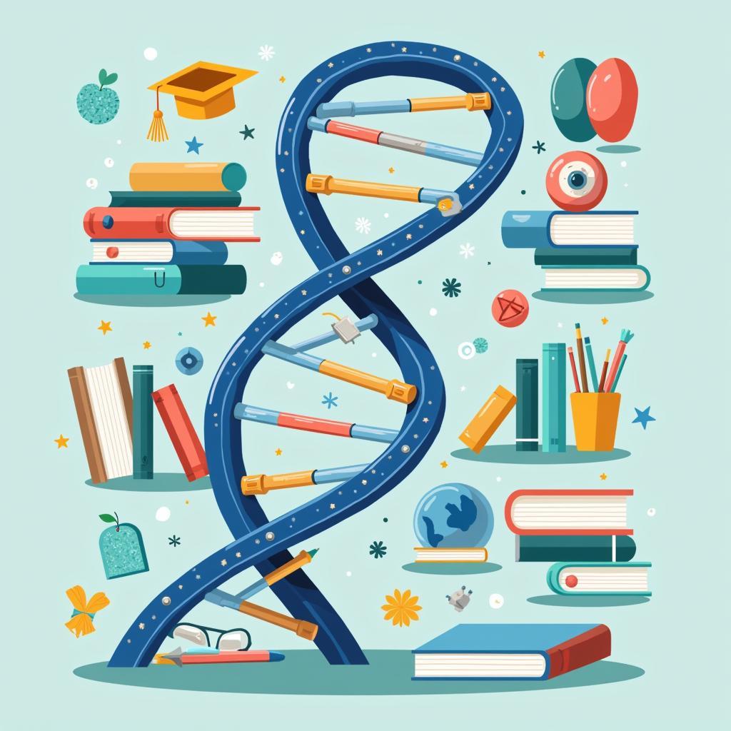 Illustration representing the interplay of genes and environment in dyslexia