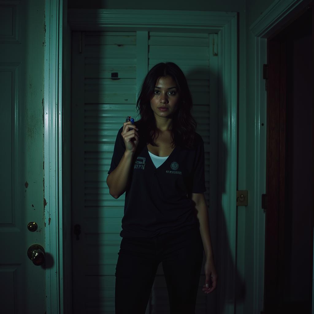 Gina Rodriguez holding a paranormal investigation kit, looking intrigued