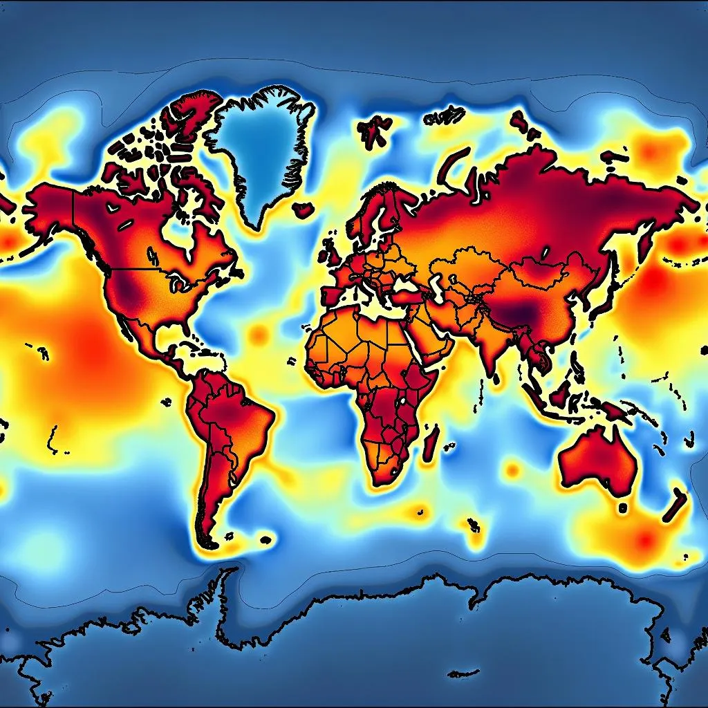 Computer simulation of global climate change patterns.