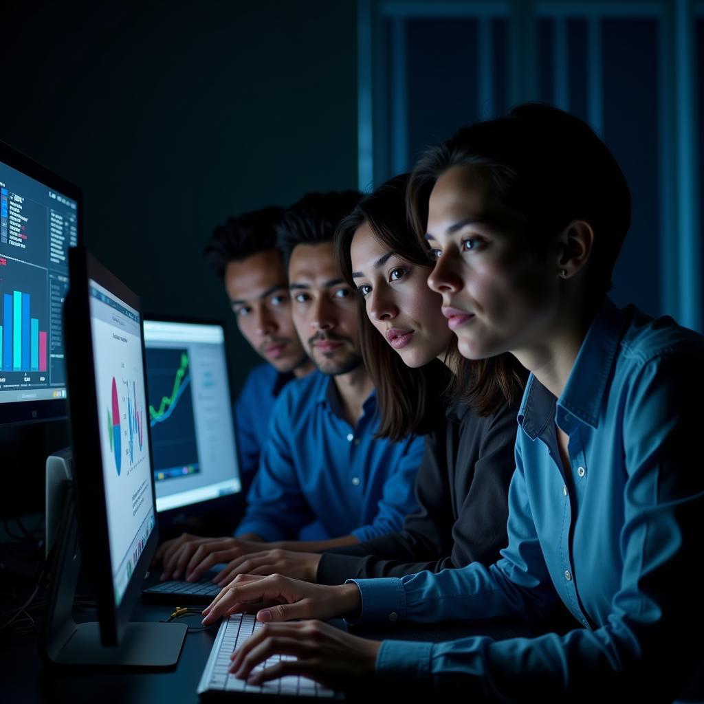 Team of researchers reviewing data at Goodwin Lab