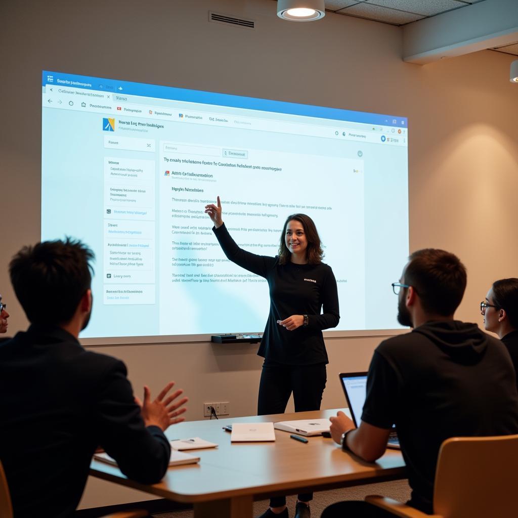 A Google Student Researcher Intern presenting their research findings to a panel