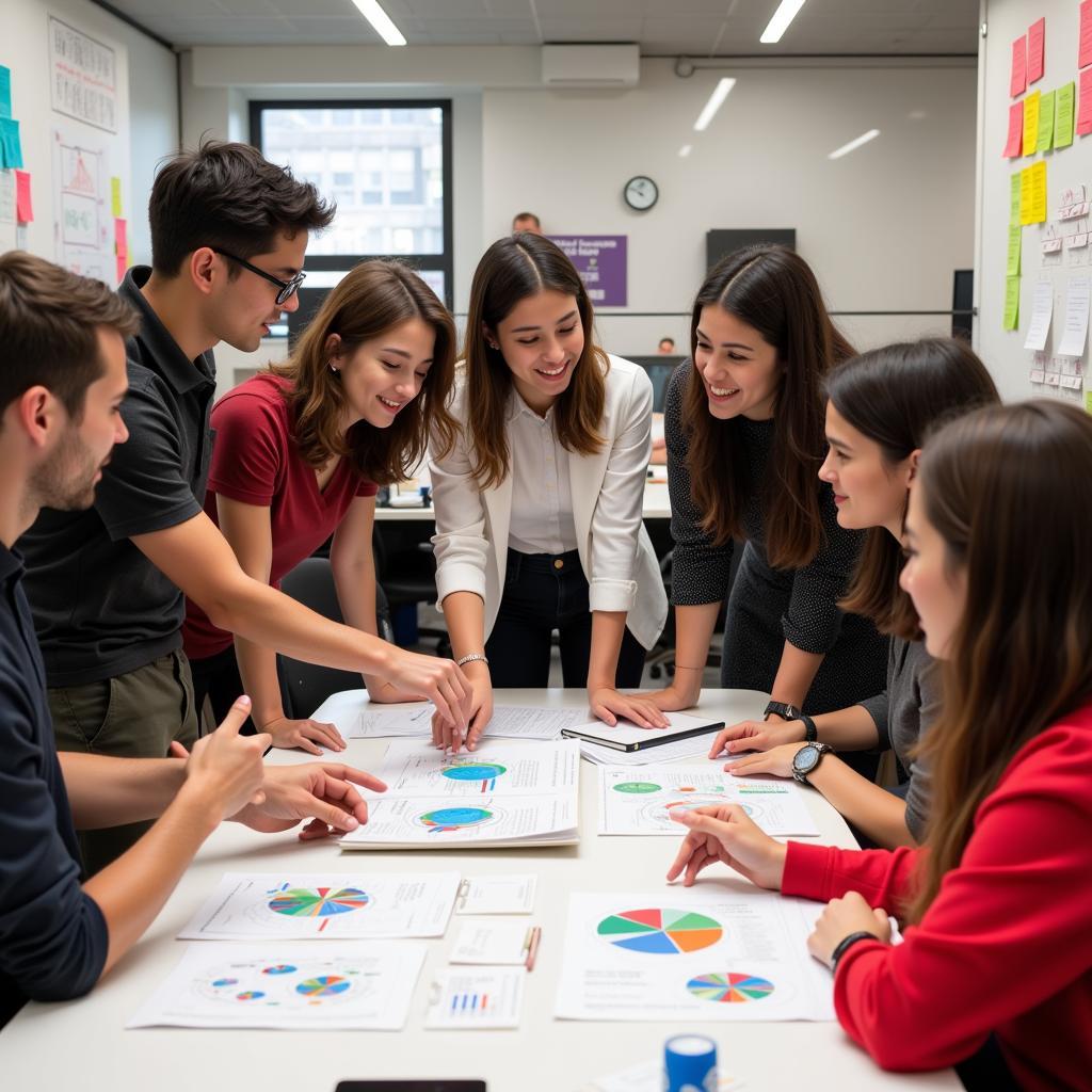 A diverse team of UX researchers at Google collaborates on a project, brainstorming ideas and discussing user research findings.