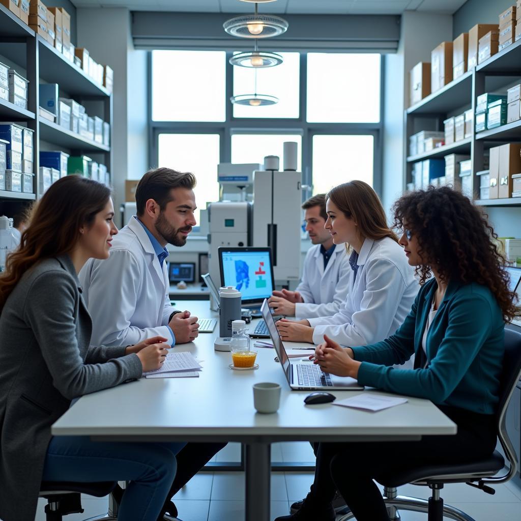 Researchers collaborating in a grand challenges research building