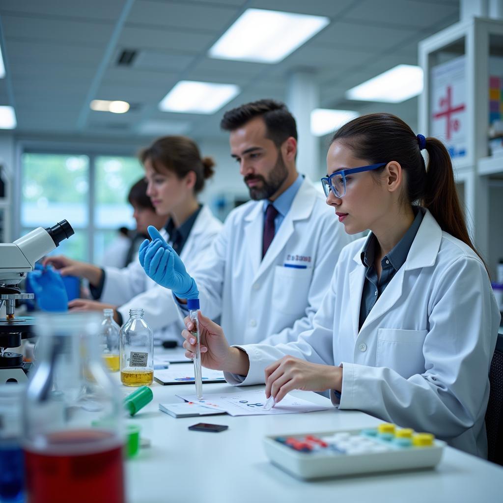 Scientists at the Great Lakes Behavioral Research Institute conducting experiments in a laboratory