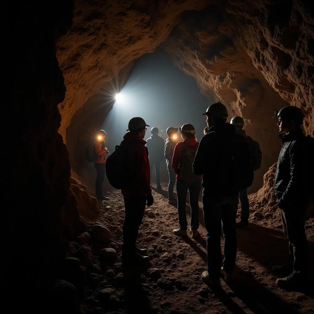 A diverse group of cavers exploring a cave, showcasing the camaraderie and shared passion for adventure