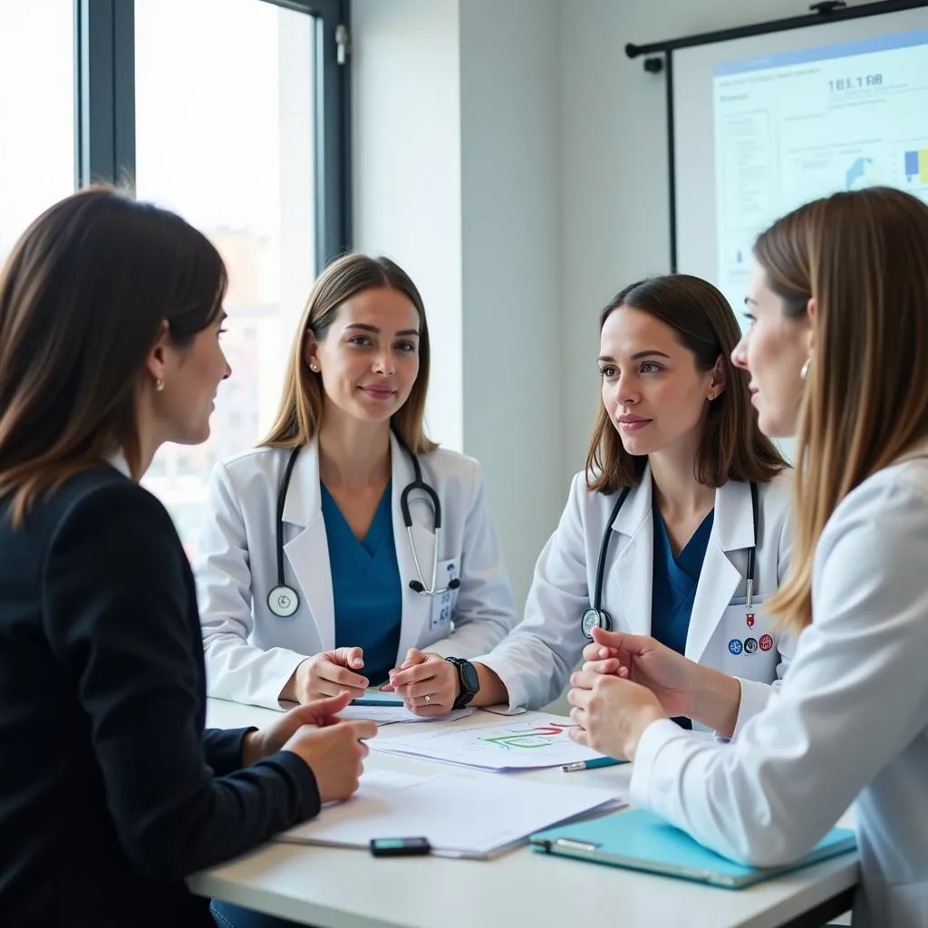 Team of clinical research professionals collaborating in a meeting room