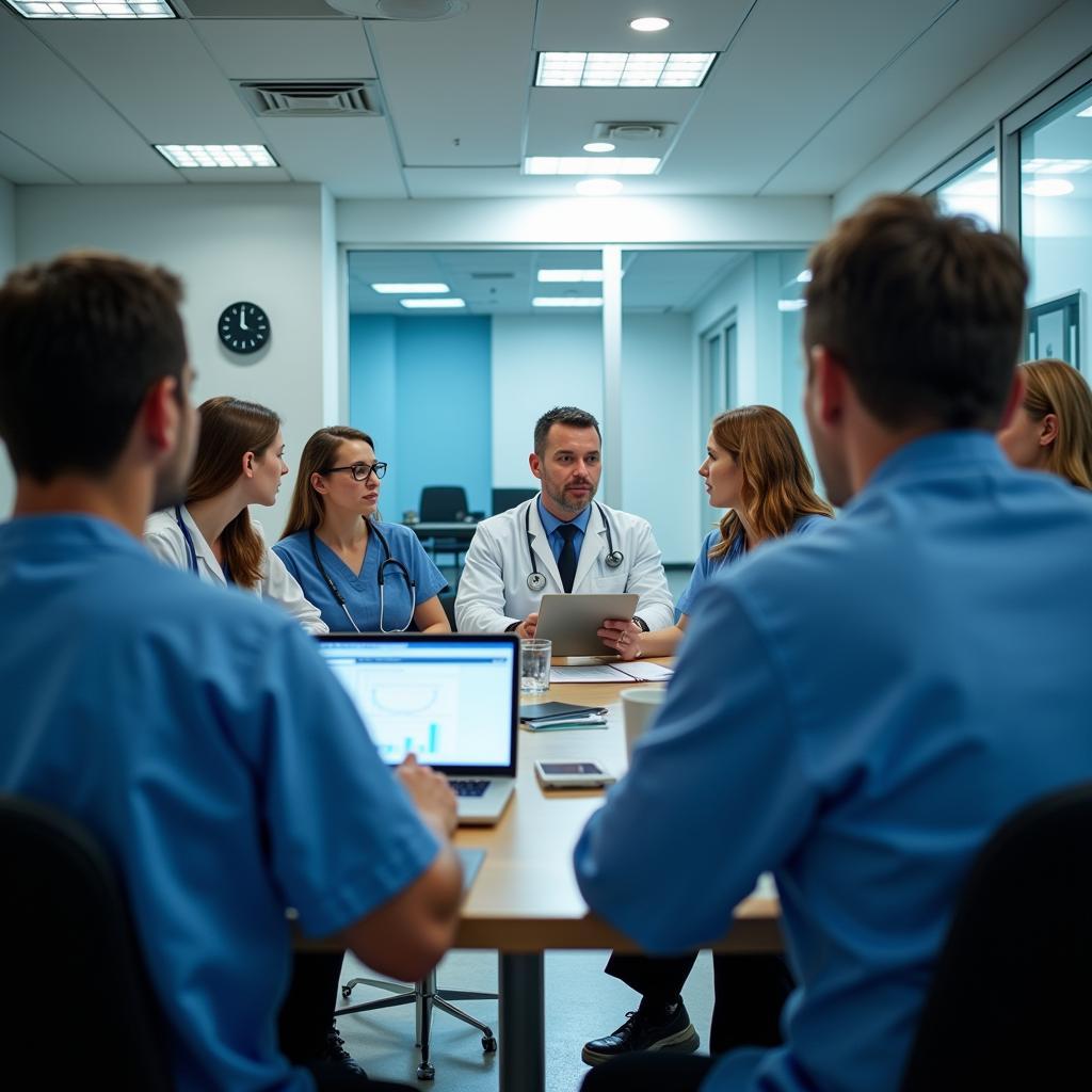 Group of doctors and medical professionals in a meeting