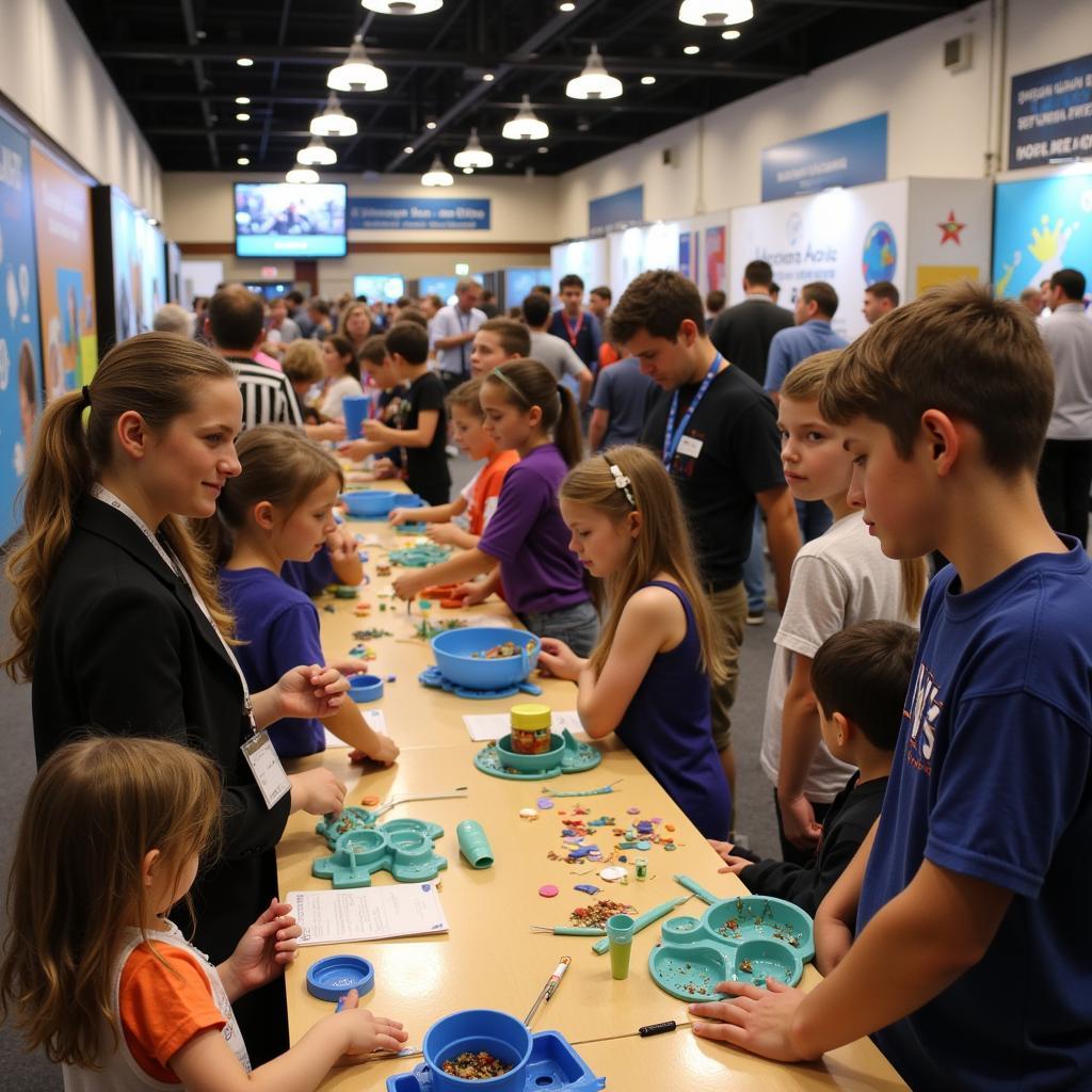 A diverse group of people participating in a science festival