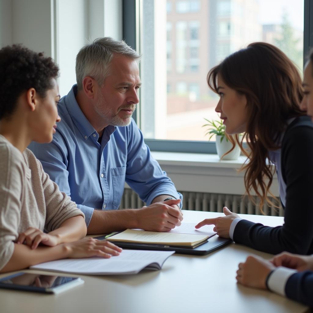 A team of research professionals, including a research nurse practitioner, engage in a collaborative project meeting