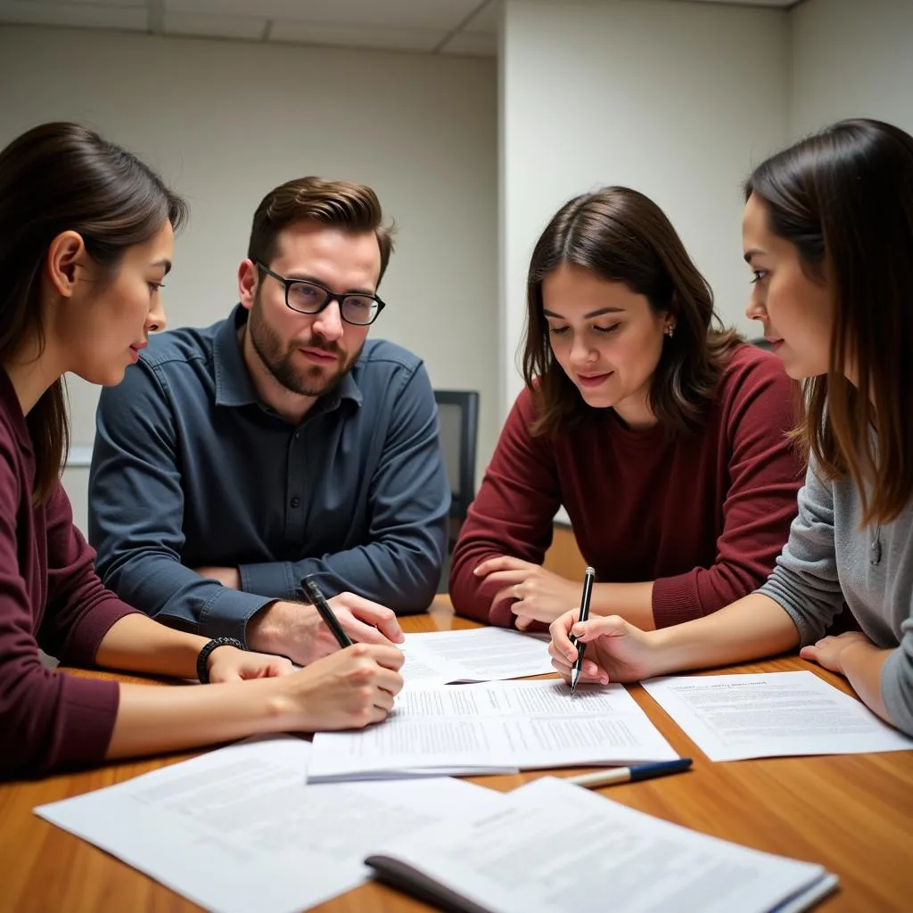 Group of Researchers Discussing and Editing a Research Paper