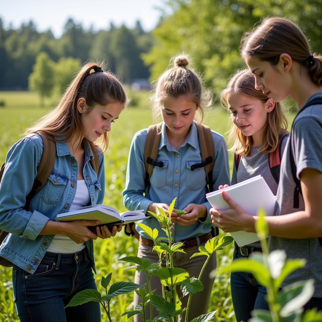 Group of students participating in biology field research