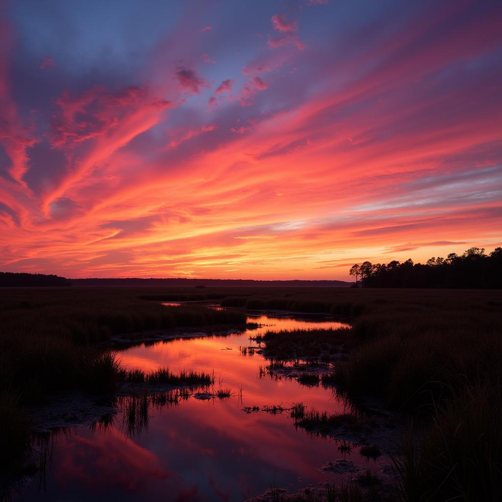 Scenic sunset view over the vast marshland in GTM Reserve