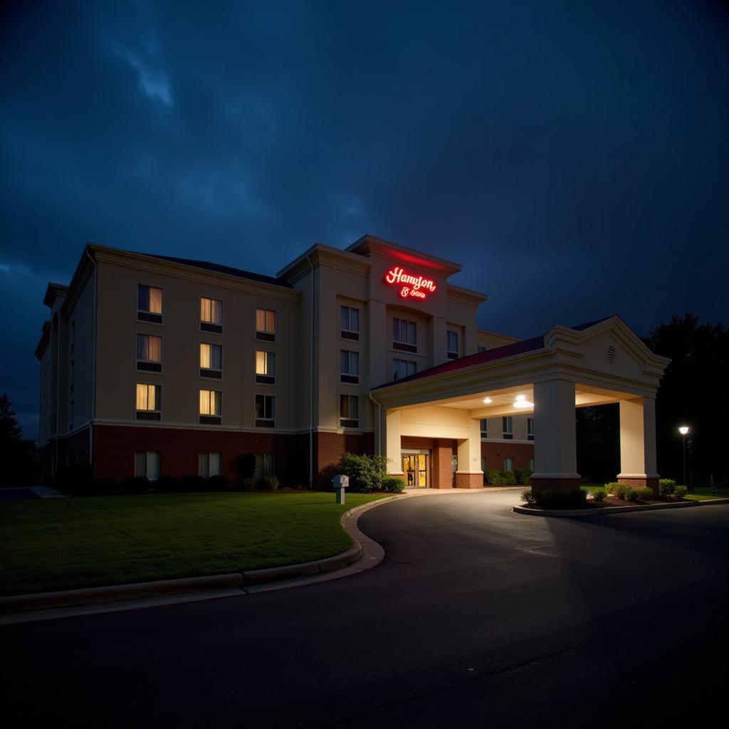 Hampton Inn Huntsville Research Park Exterior at Night