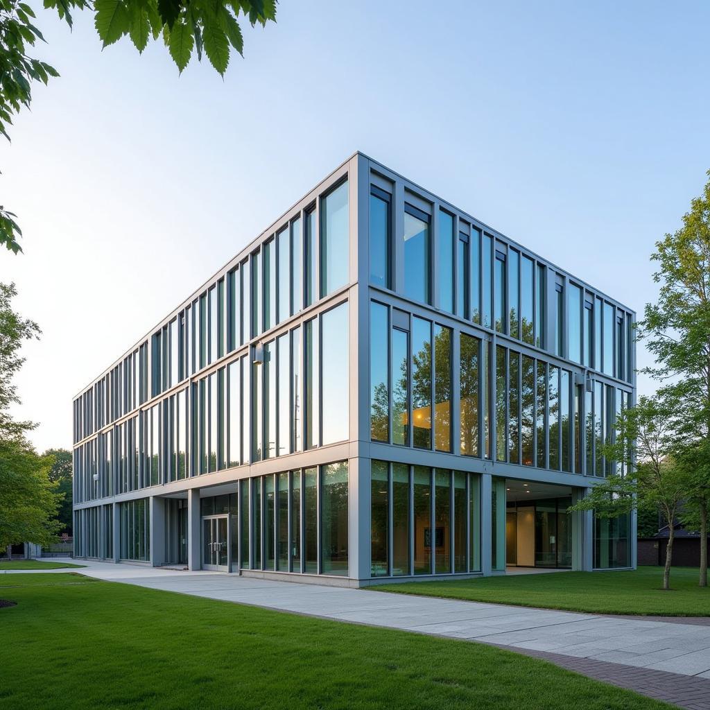 Modern research facility with glass facade