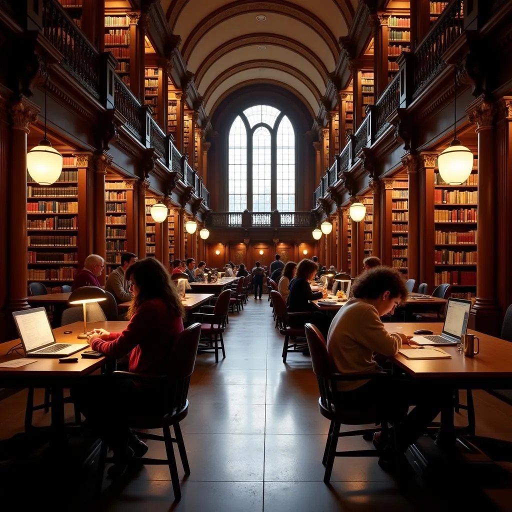 Students Studying at Harvard University Library