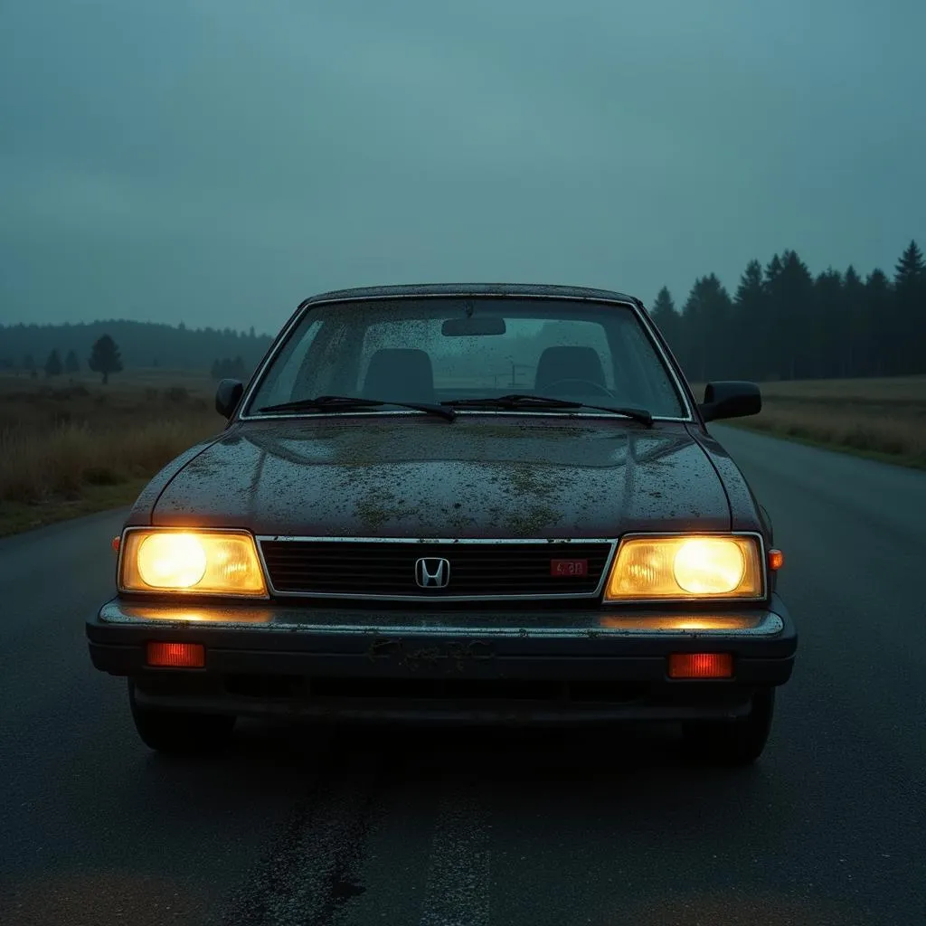 Haunted Honda car on a deserted road