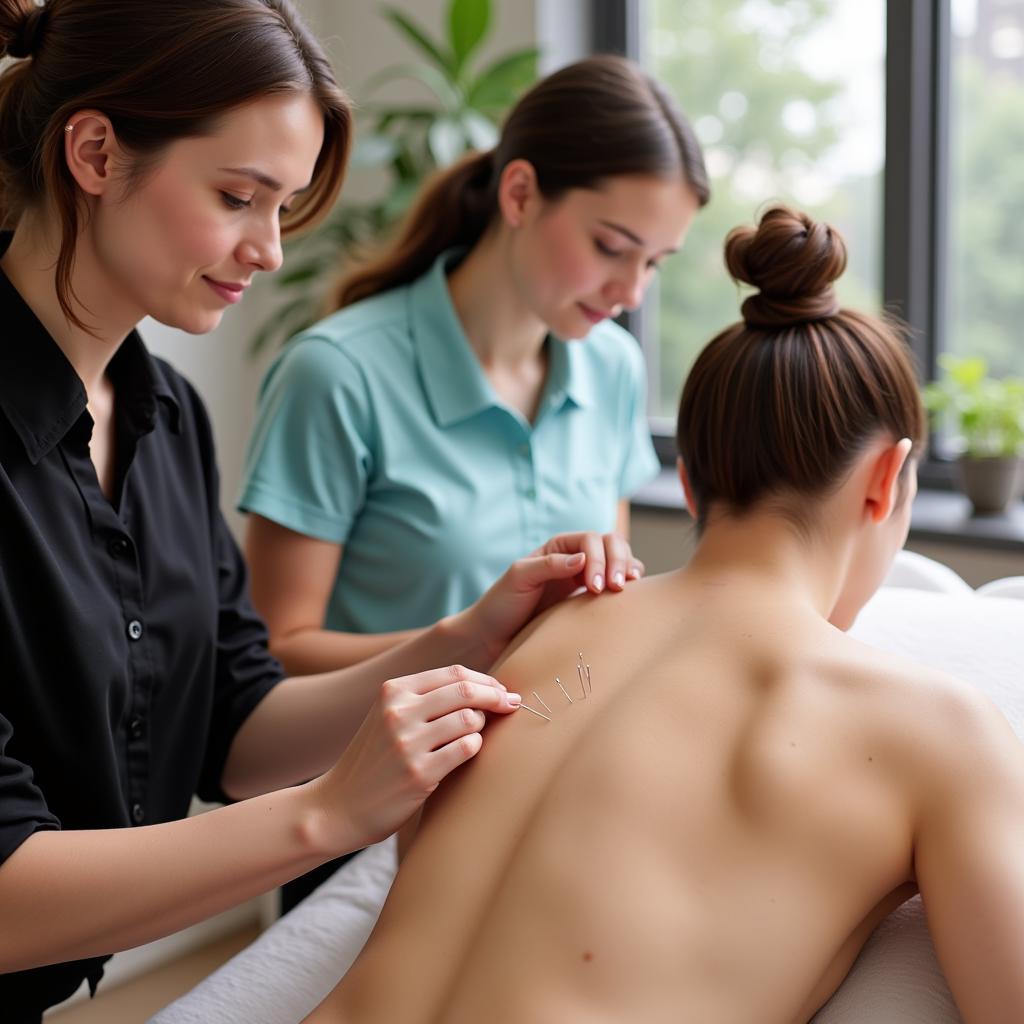 Practitioner administering acupuncture