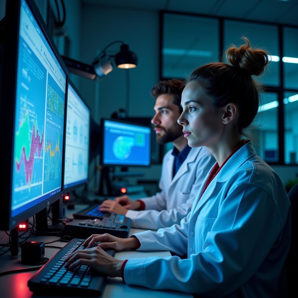 Scientists working in a health research laboratory