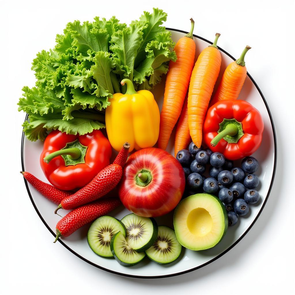 Plate of Colorful Fruits and Vegetables