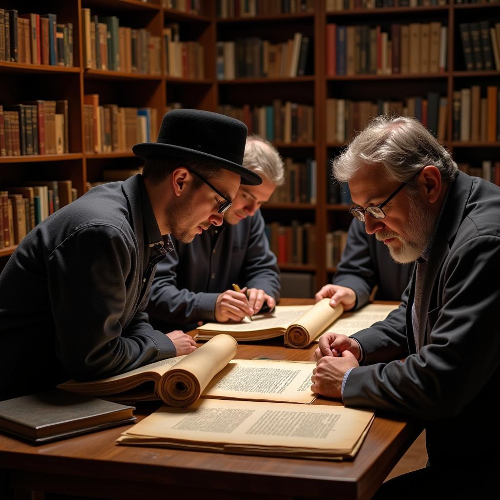 Scholars Studying Ancient Texts at a Hebrew Research Center